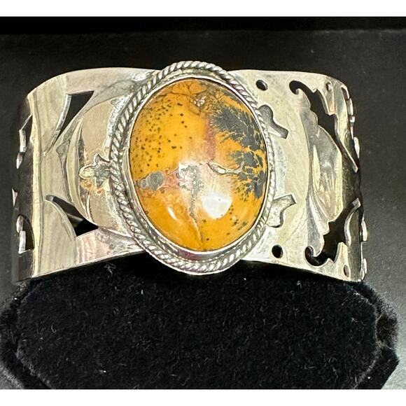 Unique Wide Silver Serving Pieces Cuff Bracelet w/ Jasper Stone - Spoon Bracelet - Picture 2 of 7